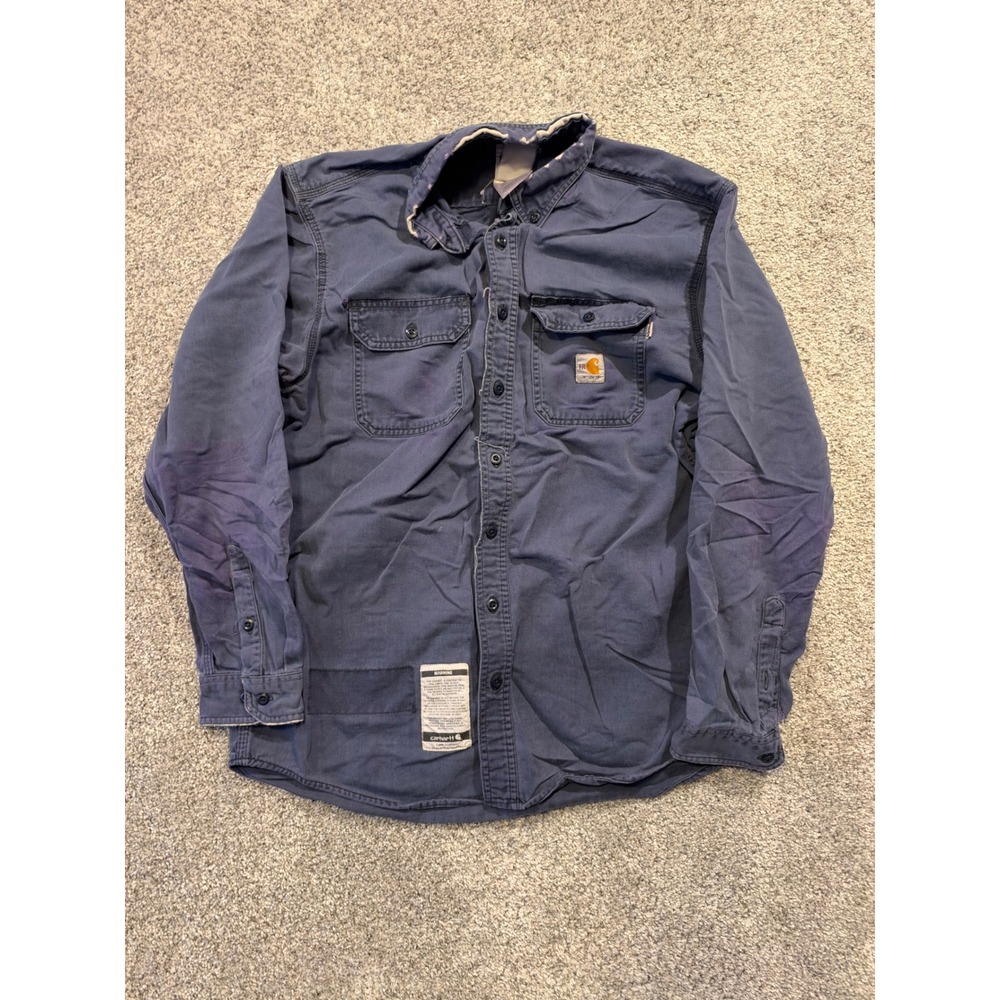 Carhartt Shirt Mens L * Navy Blue FR Flame Resistant Work Utility Button Down *
